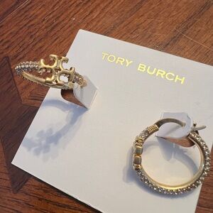 Tory Burch Eleanor Pavé Crystal Gold Hoop Earrings